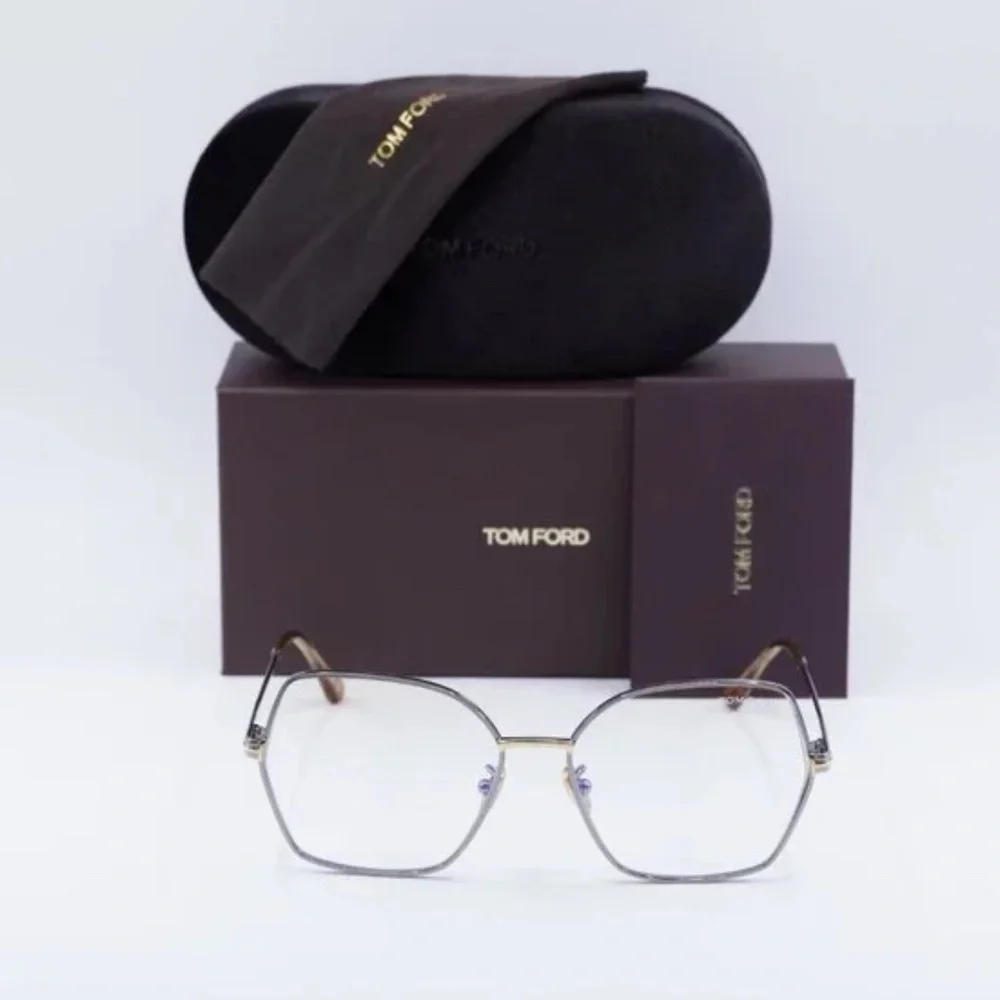 NWT Tom Ford FT5876-B Light Ruthenium Oversized 56mm Eyeglasses